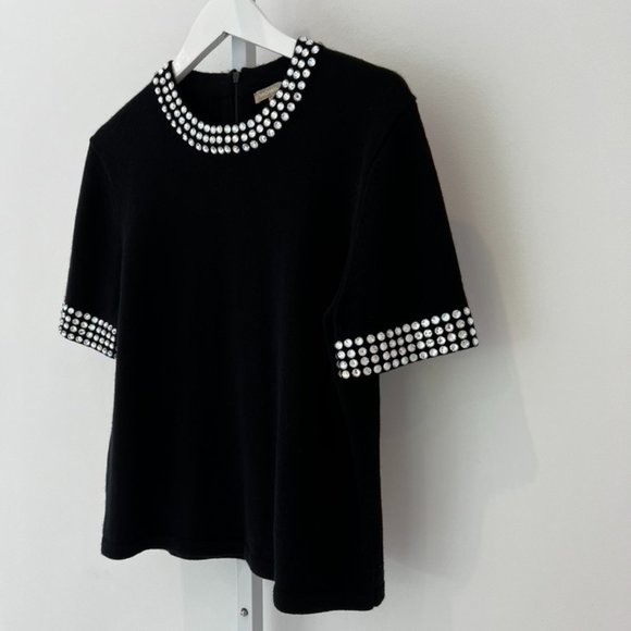 MICHAEL KORS BLACK SHORT SLEEVE CASHMERE CRYSTAL SWEATER SIZE L - Picture 8 of 15